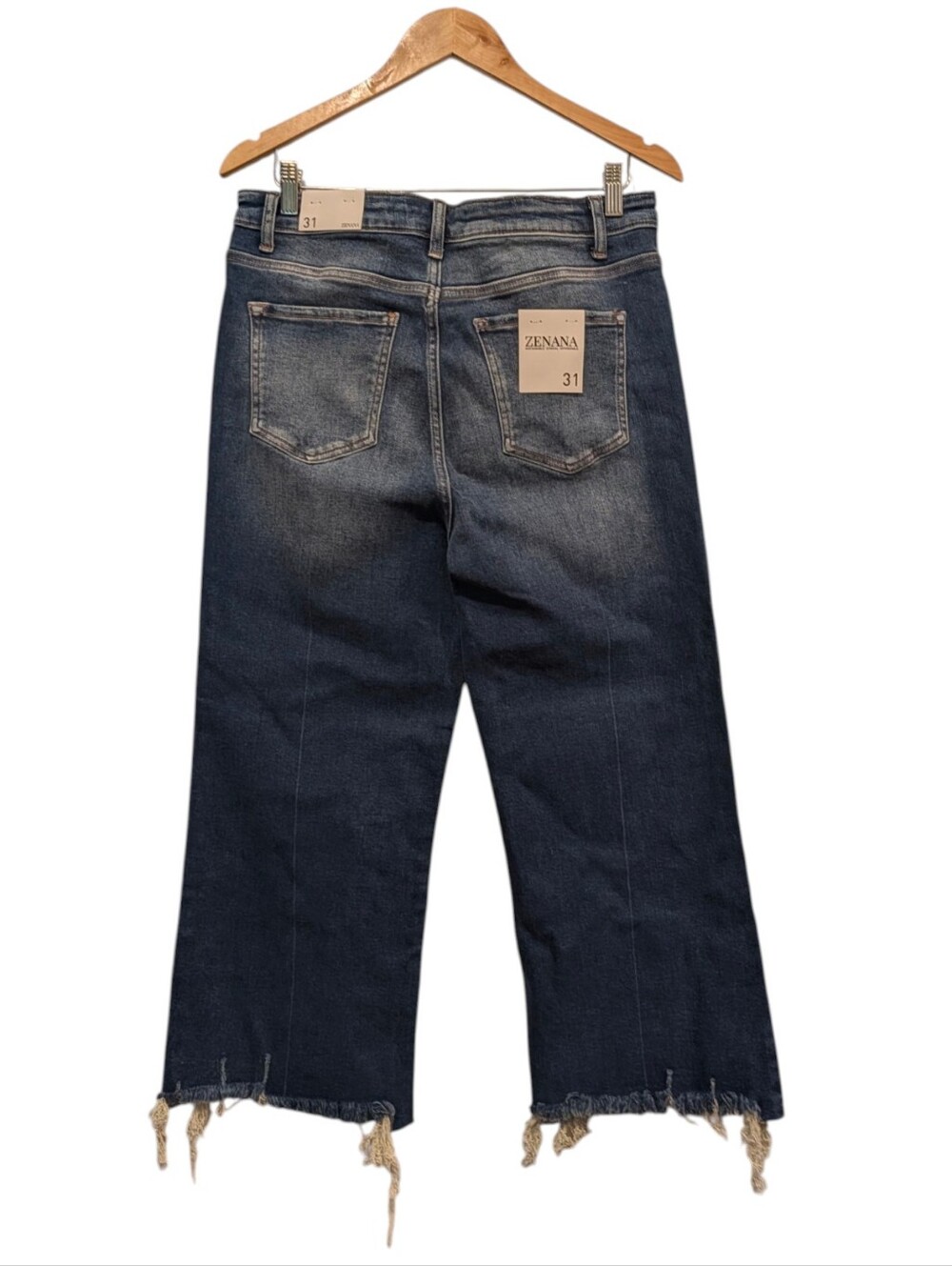 Zenana Distressed Dark Blue Cropped Jeans Size 31 - Picture 2 of 10